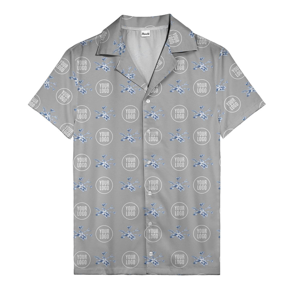 customizable logo & blue hibiscus watercolor hawaiian shirt for men