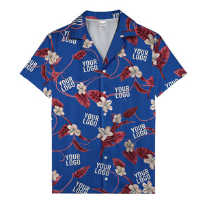 watercolor hibiscus & monstera black hawaiian shirt for men