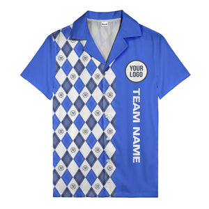 argyle diamond repeat black white custom logo team name hawaiian shirt