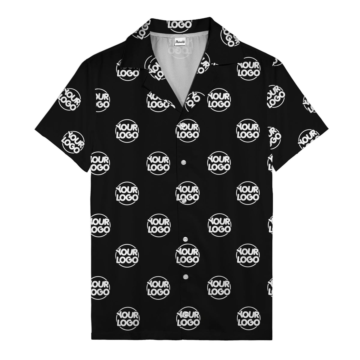 custom logo repeat black white grid hawaiian shirt for men