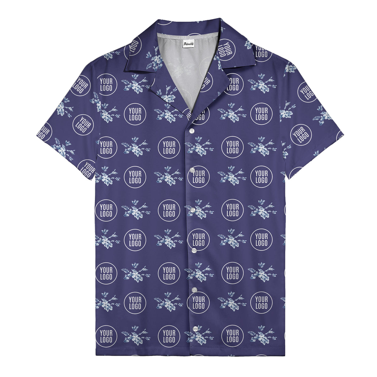 customizable logo & blue hibiscus watercolor hawaiian shirt for men