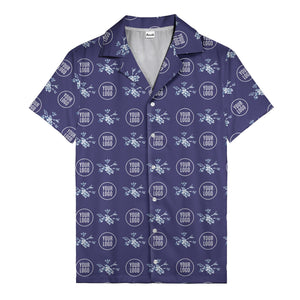 customizable logo & blue hibiscus watercolor hawaiian shirt for men