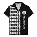 argyle diamond repeat black white custom logo team name hawaiian shirt