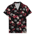 watercolor hibiscus & monstera black hawaiian shirt for men
