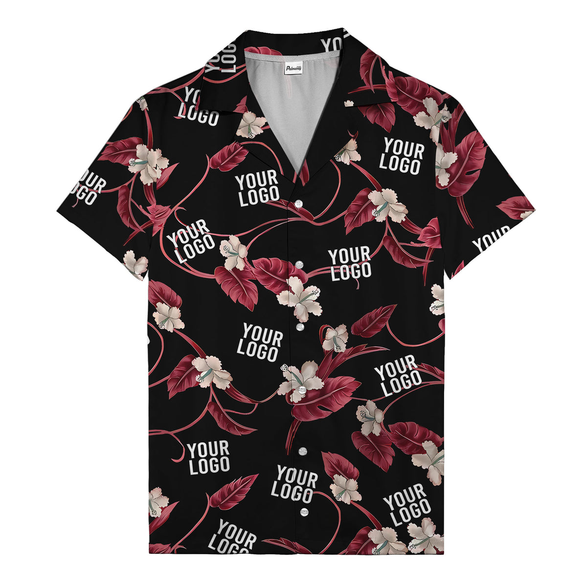 watercolor hibiscus & monstera black hawaiian shirt for men