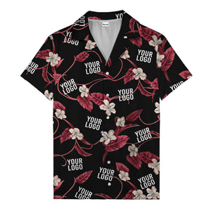 watercolor hibiscus & monstera black hawaiian shirt for men