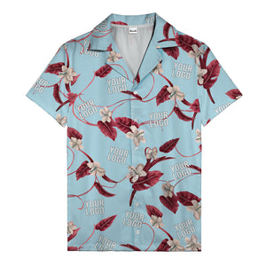 watercolor hibiscus & monstera black hawaiian shirt for men