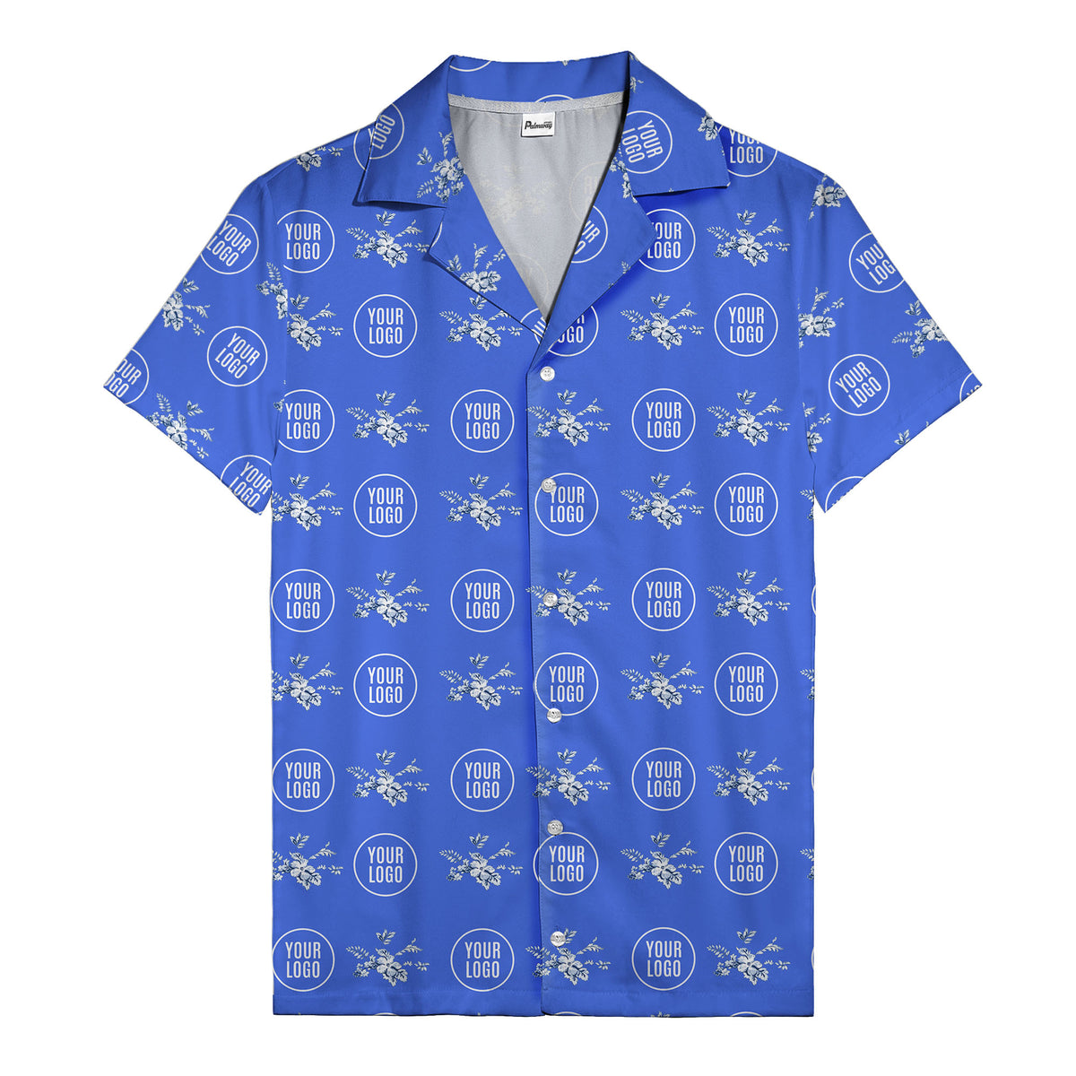 customizable logo & blue hibiscus watercolor hawaiian shirt for men