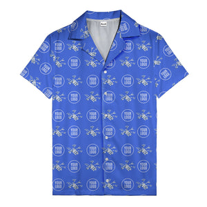 customizable logo & blue hibiscus watercolor hawaiian shirt for men