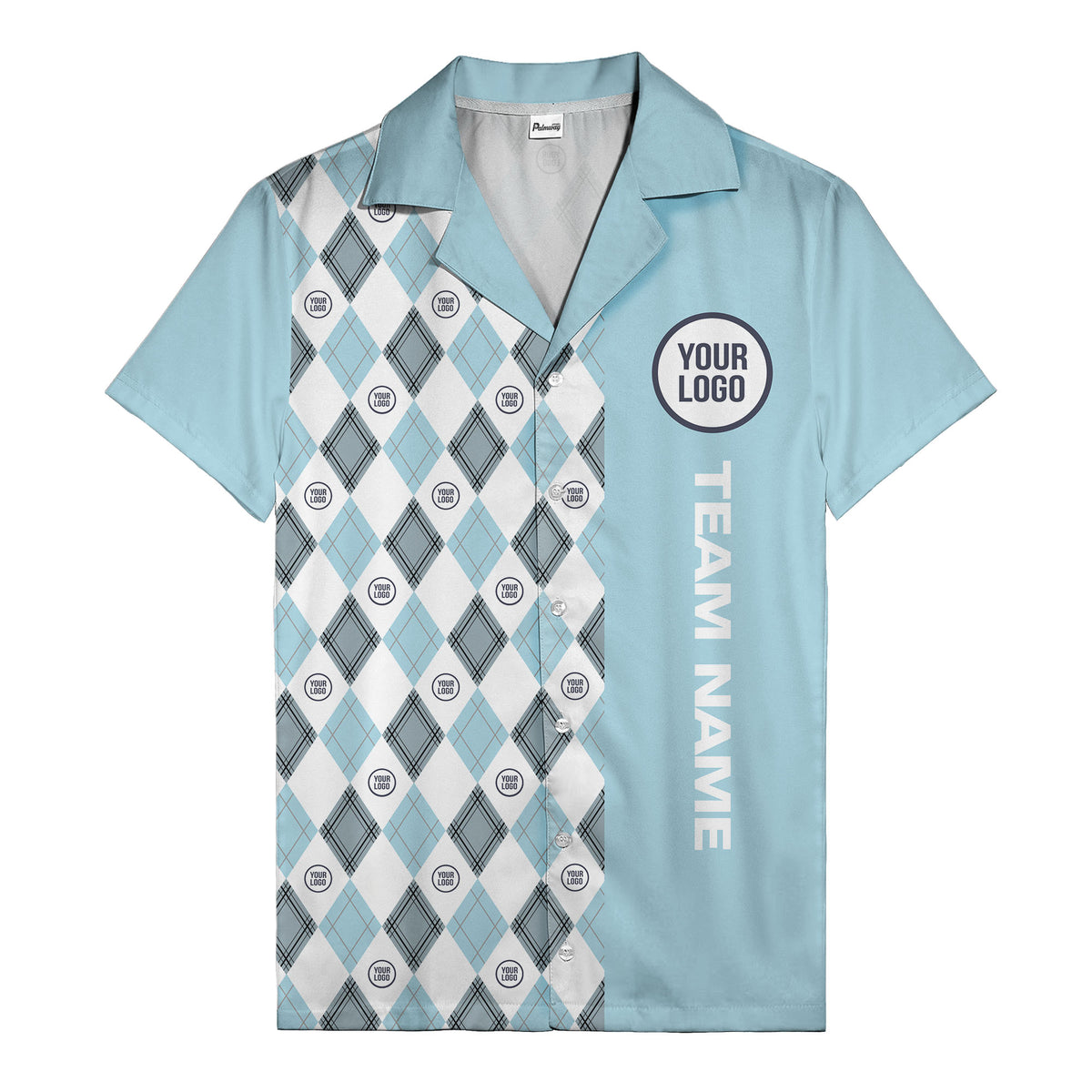 argyle diamond repeat black white custom logo team name hawaiian shirt