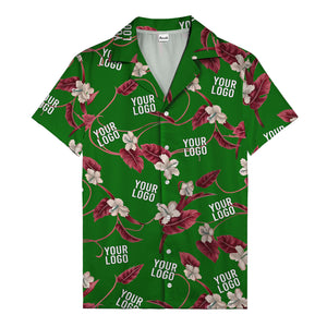 watercolor hibiscus & monstera black hawaiian shirt for men