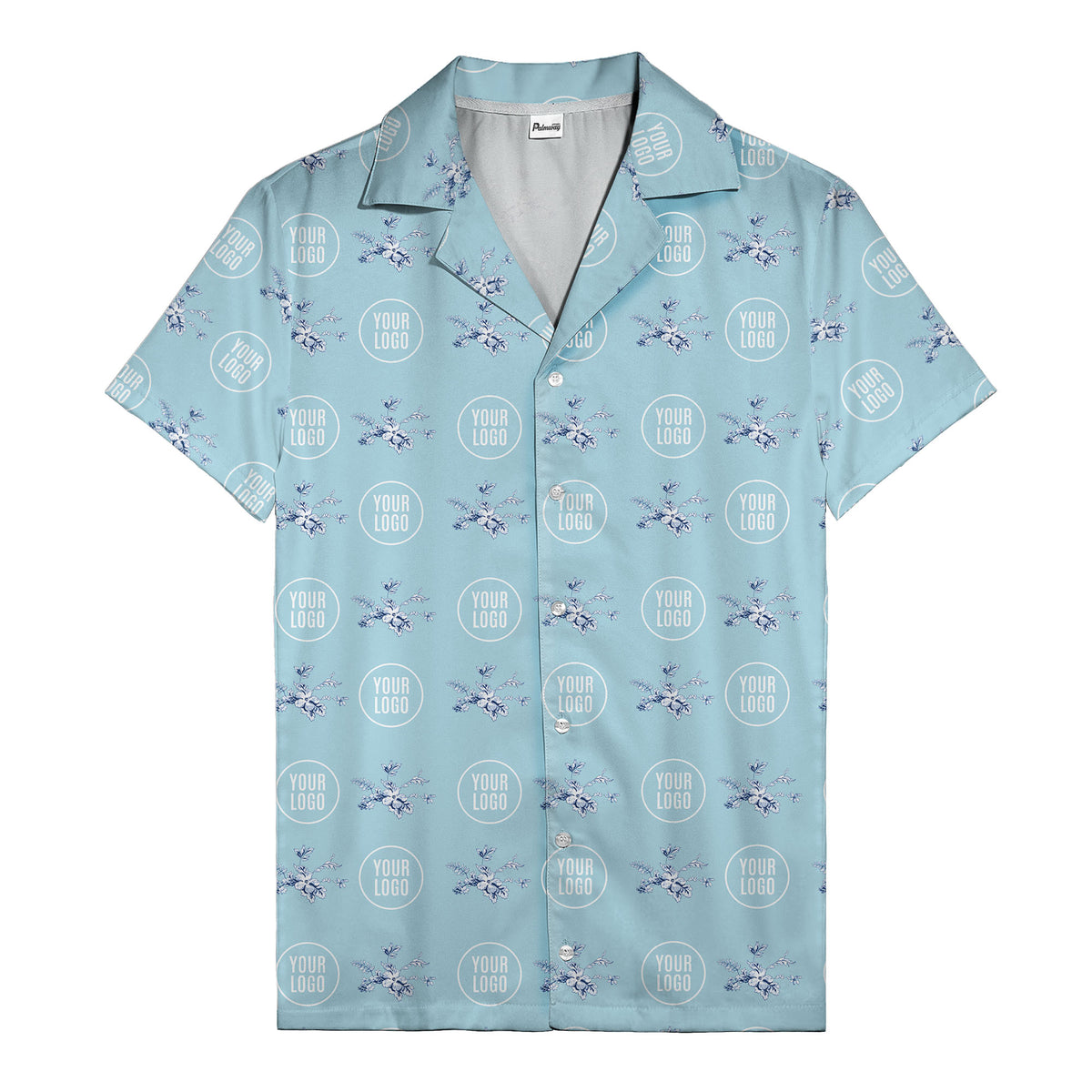 customizable logo & blue hibiscus watercolor hawaiian shirt for men