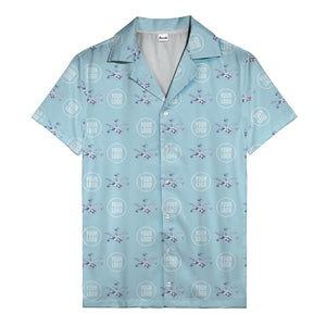 customizable logo & blue hibiscus watercolor hawaiian shirt for men