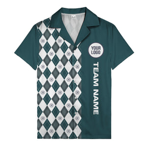 argyle diamond repeat black white custom logo team name hawaiian shirt