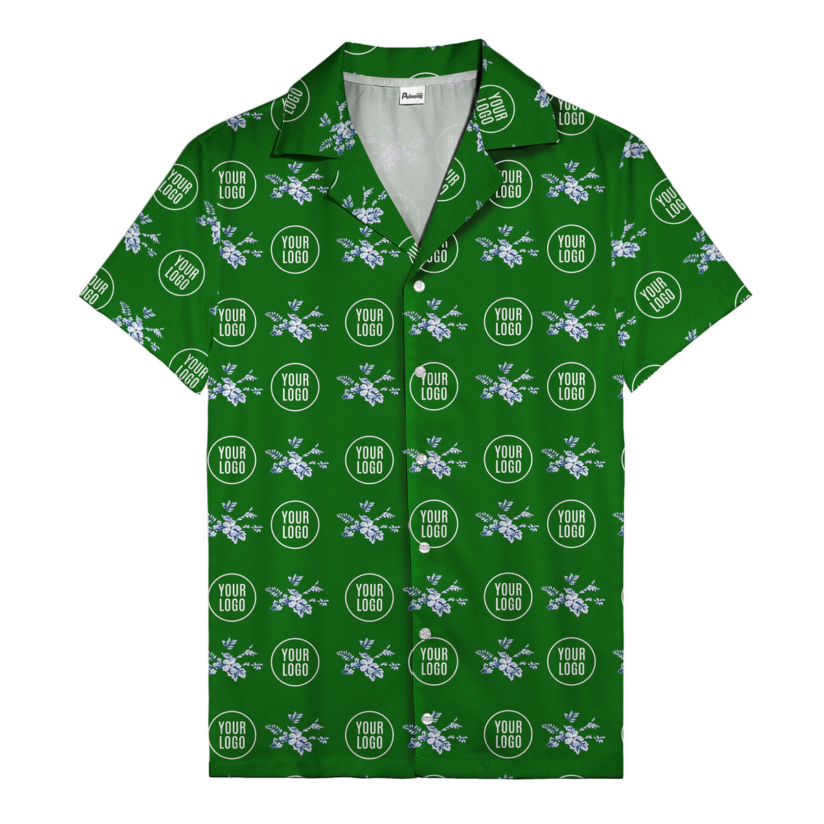 customizable logo & blue hibiscus watercolor hawaiian shirt for men