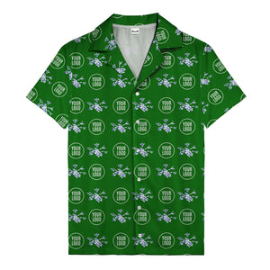 customizable logo & blue hibiscus watercolor hawaiian shirt for men