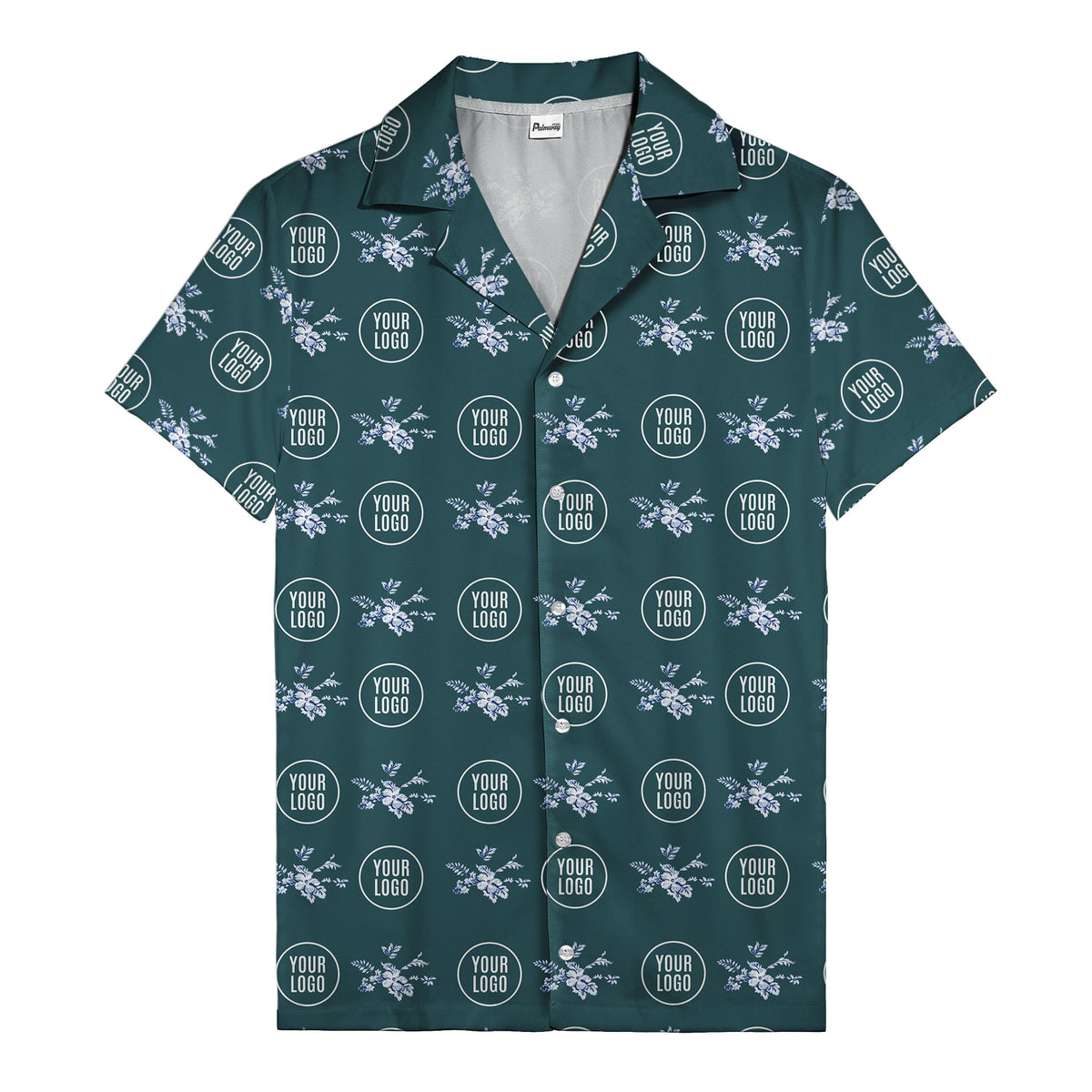 customizable logo & blue hibiscus watercolor hawaiian shirt for men