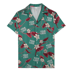 watercolor hibiscus & monstera black hawaiian shirt for men
