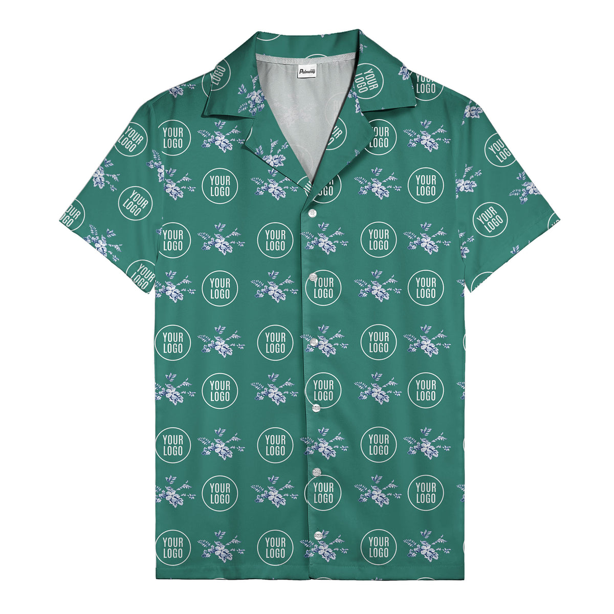customizable logo & blue hibiscus watercolor hawaiian shirt for men
