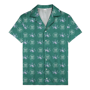 customizable logo & blue hibiscus watercolor hawaiian shirt for men