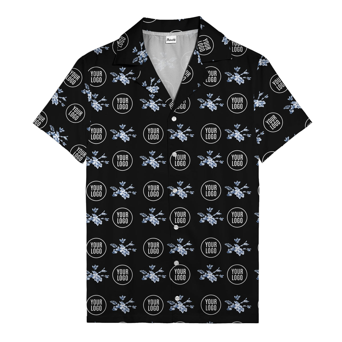 customizable logo & blue hibiscus watercolor hawaiian shirt for men