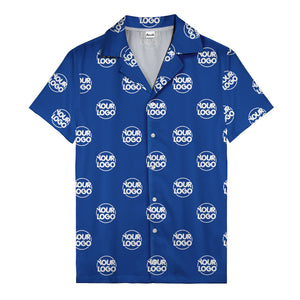 custom logo repeat black white grid hawaiian shirt for men
