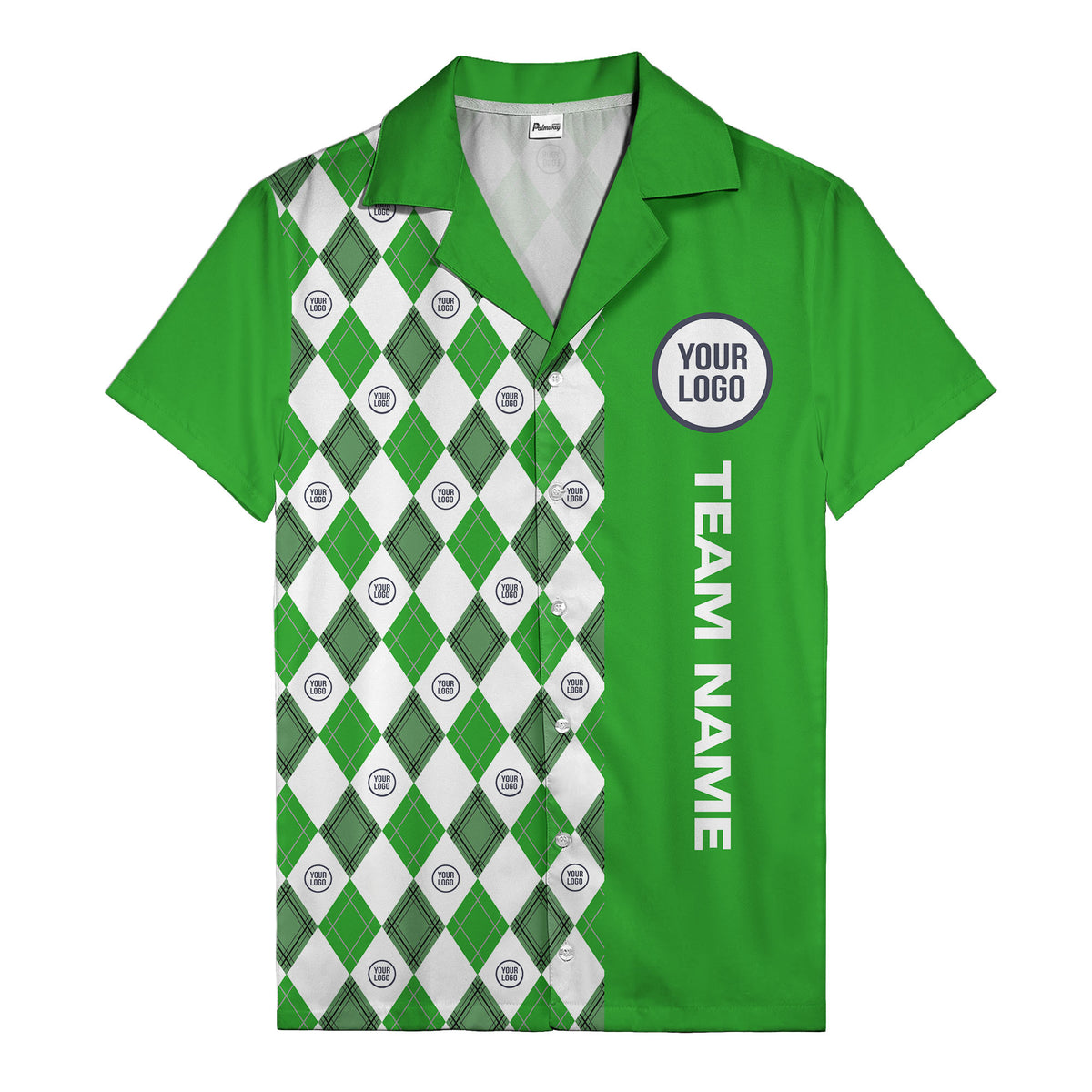 argyle diamond repeat black white custom logo team name hawaiian shirt