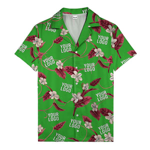 watercolor hibiscus & monstera black hawaiian shirt for men