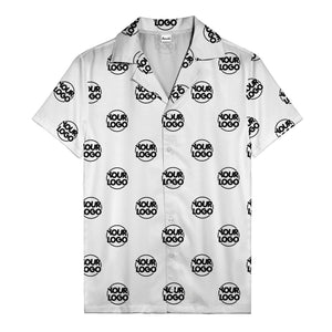 custom logo repeat black white grid hawaiian shirt for men