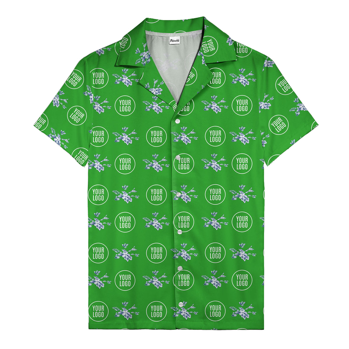 customizable logo & blue hibiscus watercolor hawaiian shirt for men