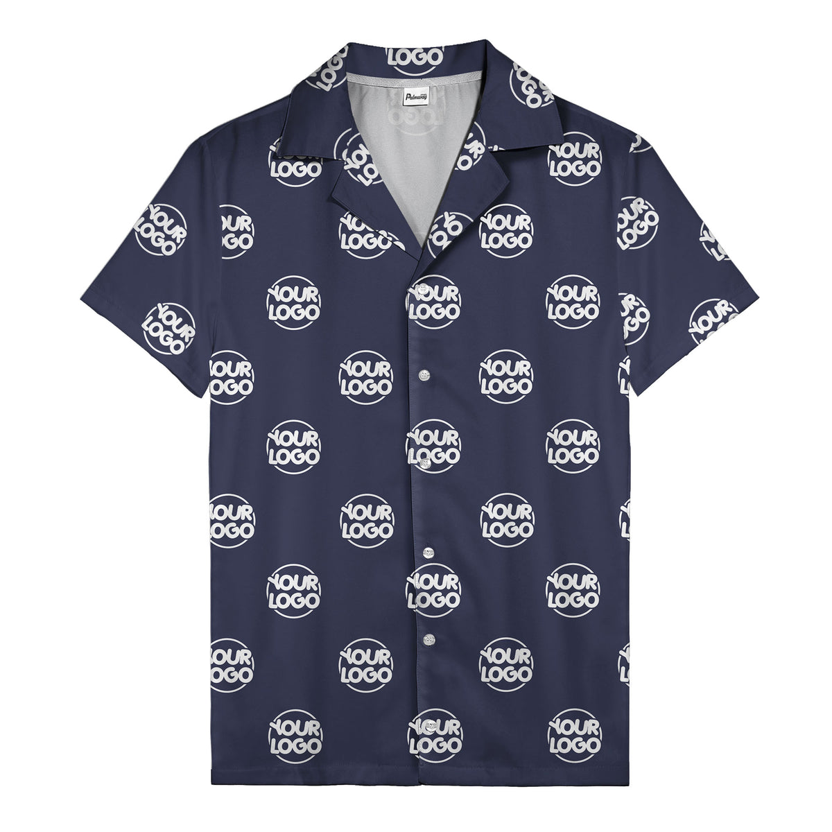 custom logo repeat black white grid hawaiian shirt for men