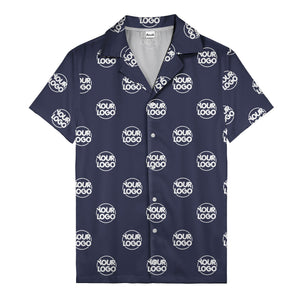 custom logo repeat black white grid hawaiian shirt for men
