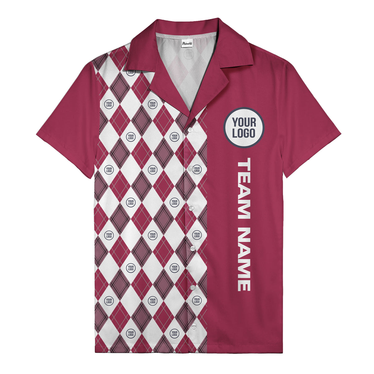 argyle diamond repeat black white custom logo team name hawaiian shirt