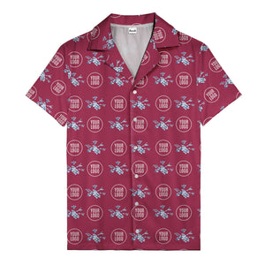 customizable logo & blue hibiscus watercolor hawaiian shirt for men