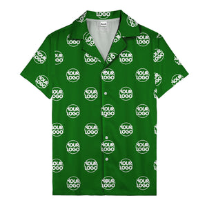 custom logo repeat black white grid hawaiian shirt for men