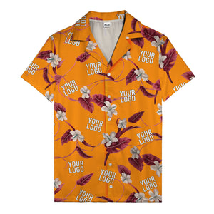 watercolor hibiscus & monstera black hawaiian shirt for men