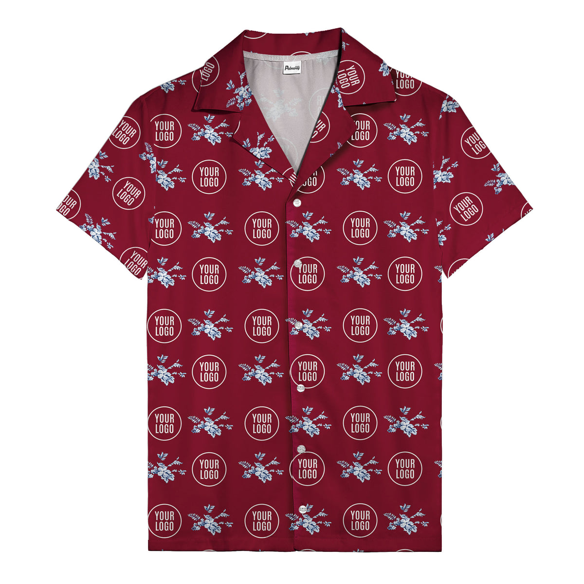 customizable logo & blue hibiscus watercolor hawaiian shirt for men