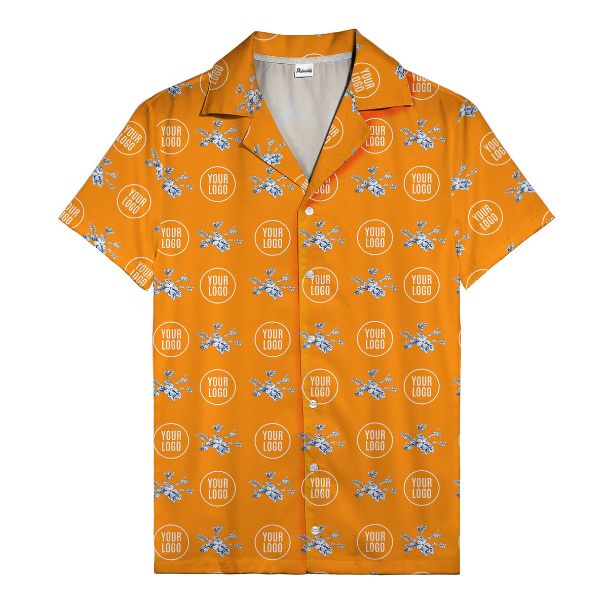 customizable logo & blue hibiscus watercolor hawaiian shirt for men