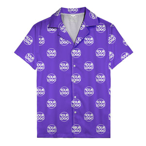 custom logo repeat black white grid hawaiian shirt for men