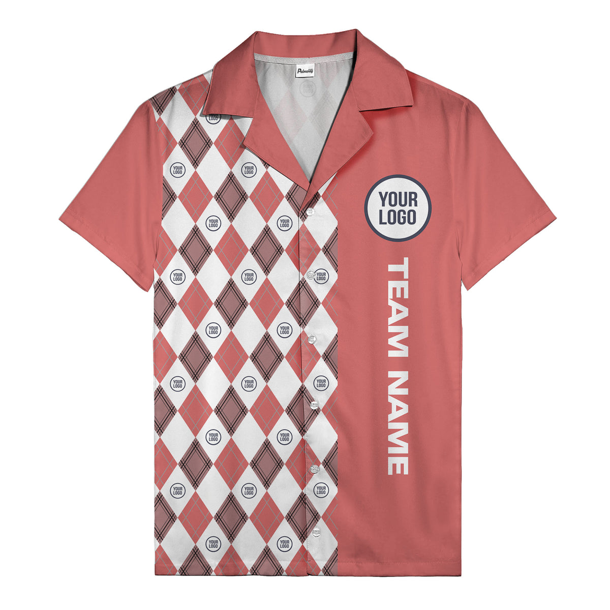argyle diamond repeat black white custom logo team name hawaiian shirt
