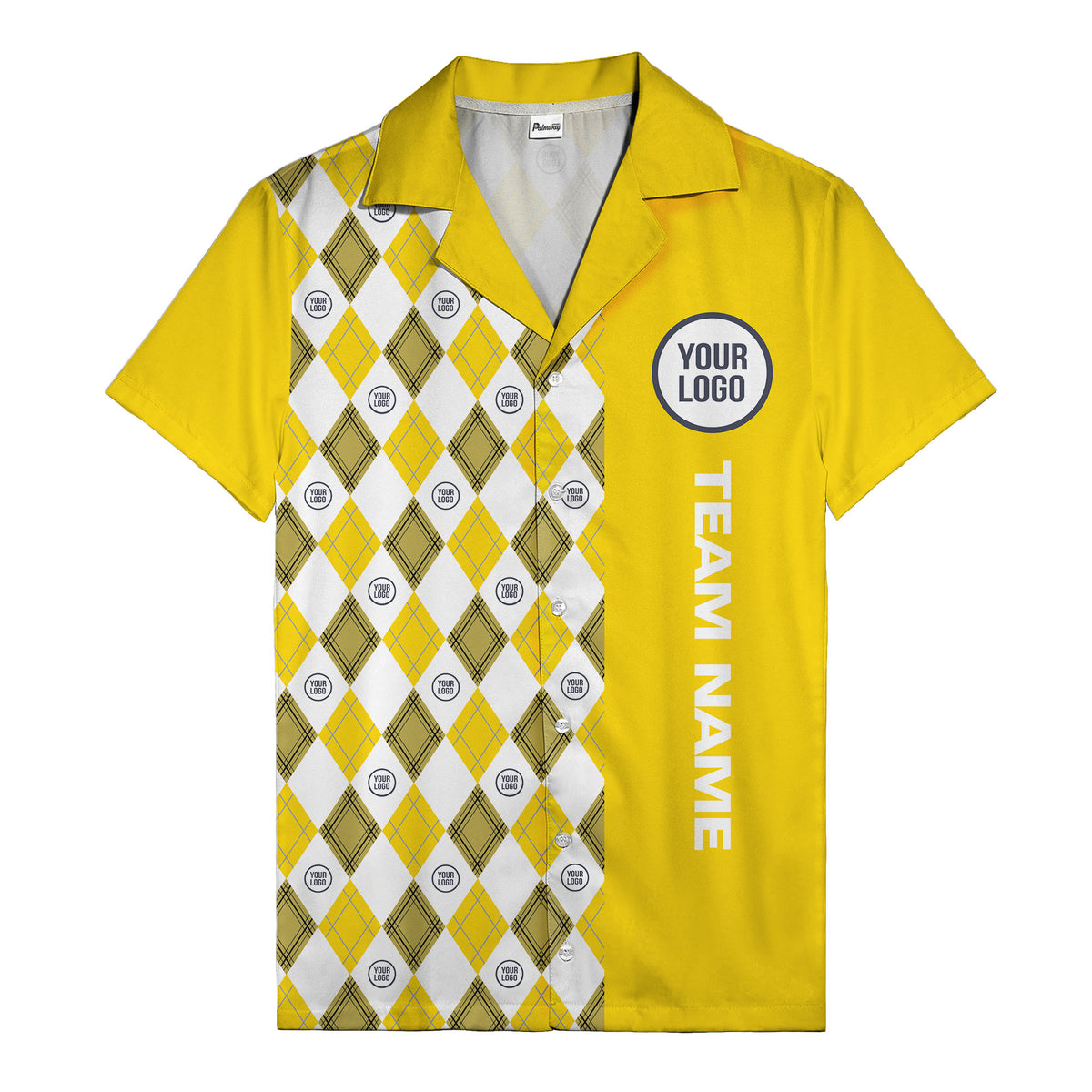 argyle diamond repeat black white custom logo team name hawaiian shirt