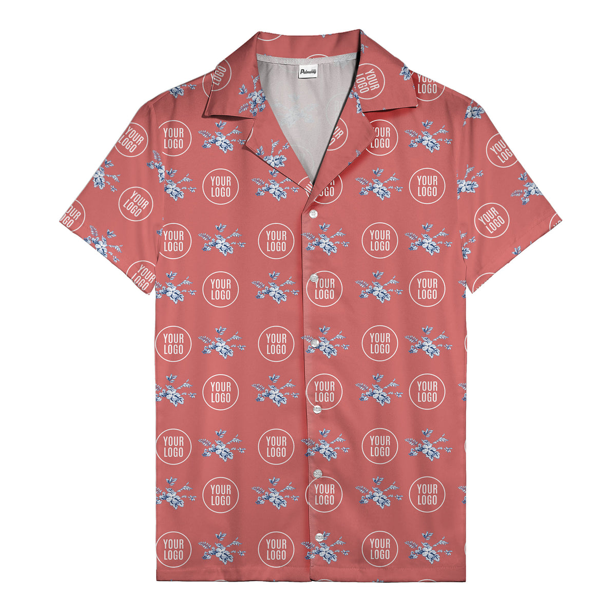 customizable logo & blue hibiscus watercolor hawaiian shirt for men