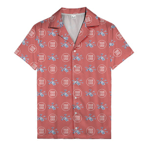 customizable logo & blue hibiscus watercolor hawaiian shirt for men