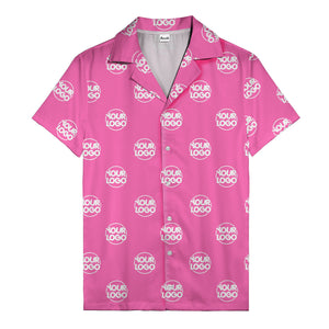 custom logo repeat black white grid hawaiian shirt for men
