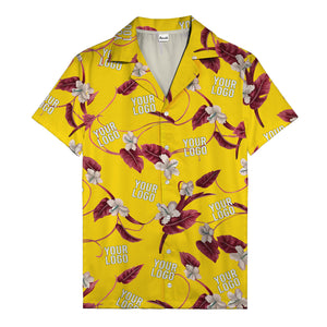 watercolor hibiscus & monstera black hawaiian shirt for men