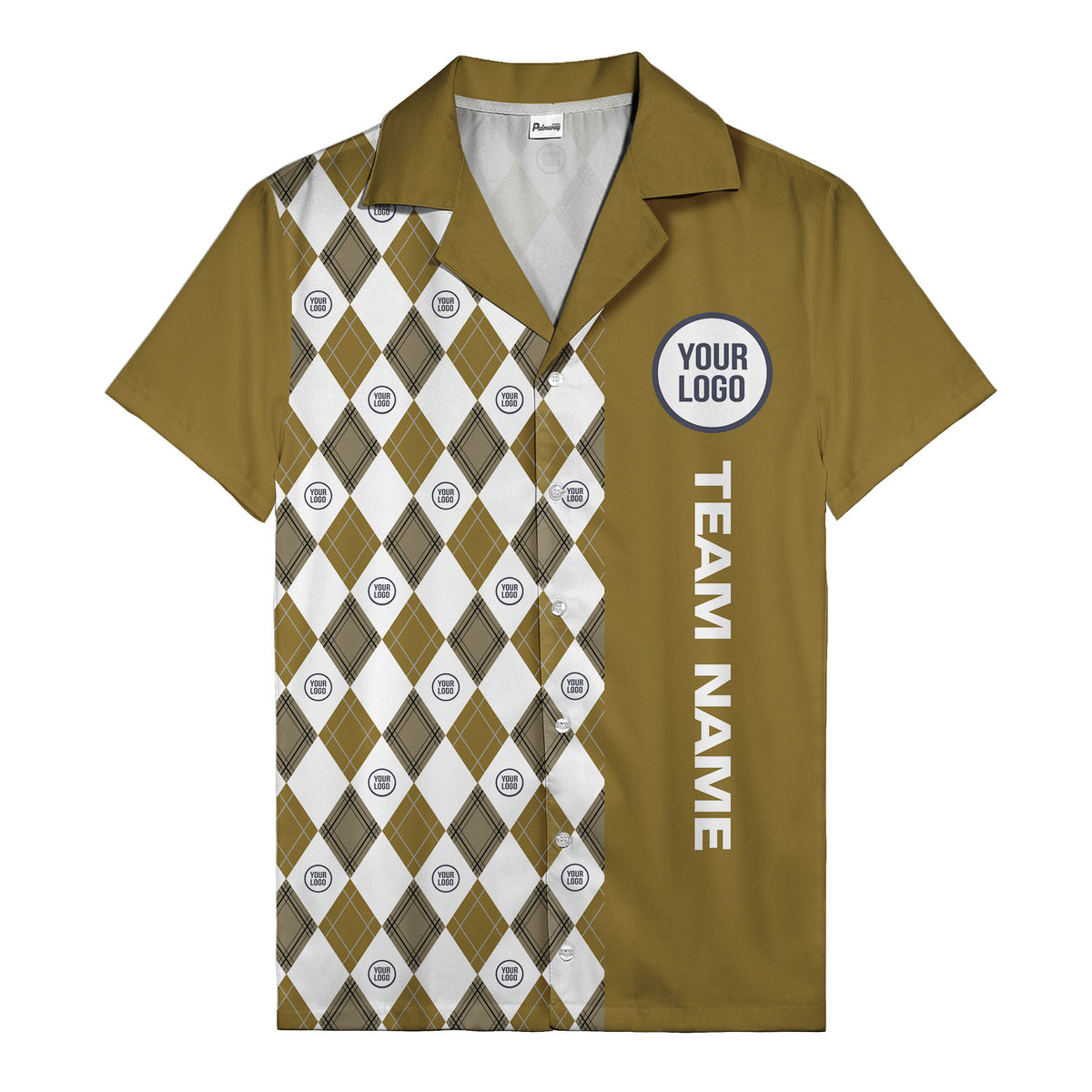 argyle diamond repeat black white custom logo team name hawaiian shirt