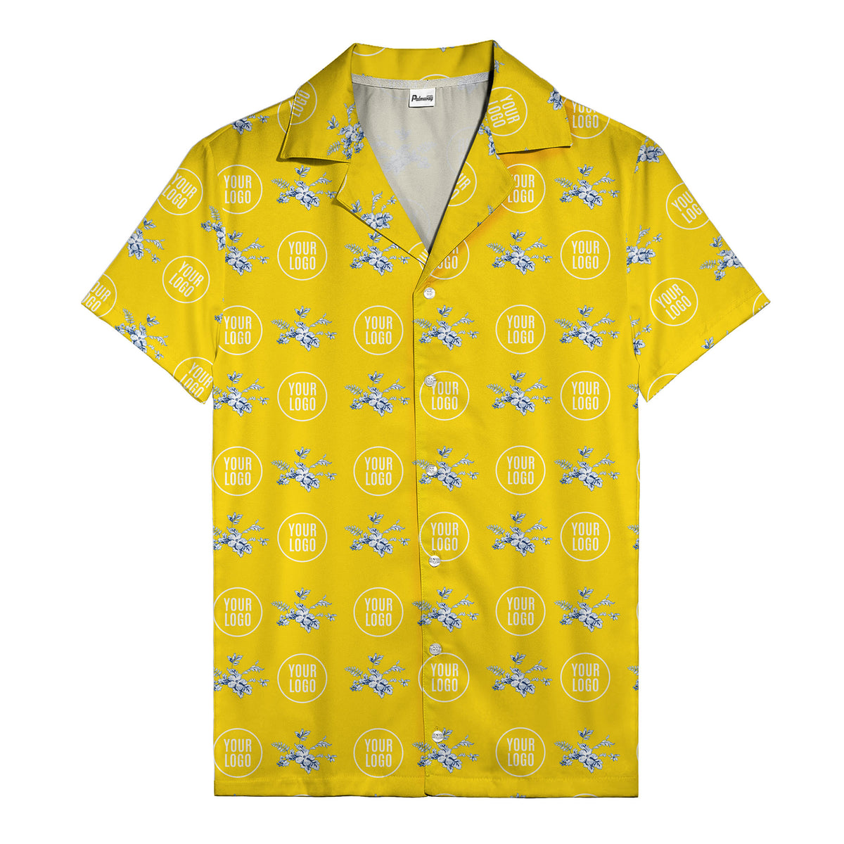 customizable logo & blue hibiscus watercolor hawaiian shirt for men