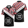 Custom Geometric Chevron Pattern & Diagonal Stripe Short Sleeve Polo Shirt - Personalized Name & Logo Uniform Polo