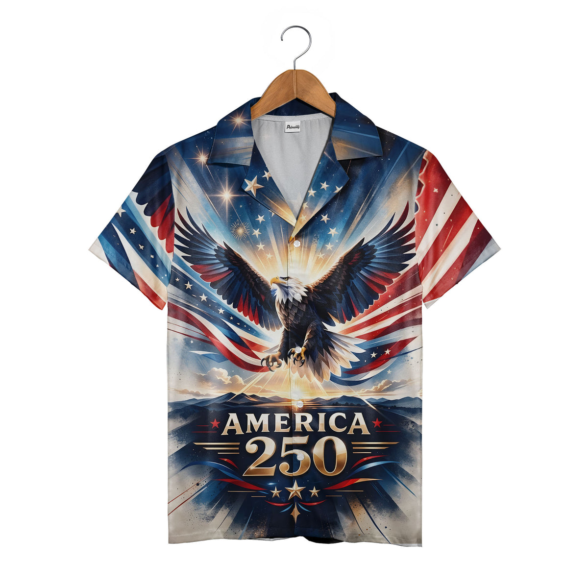 American Eagle Stars & Stripes Hawaiian Shirt - Sunburst Mountain Graphic Tee