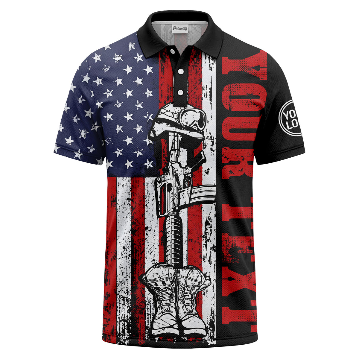 american flag military helmet combat boots polo shirt for men